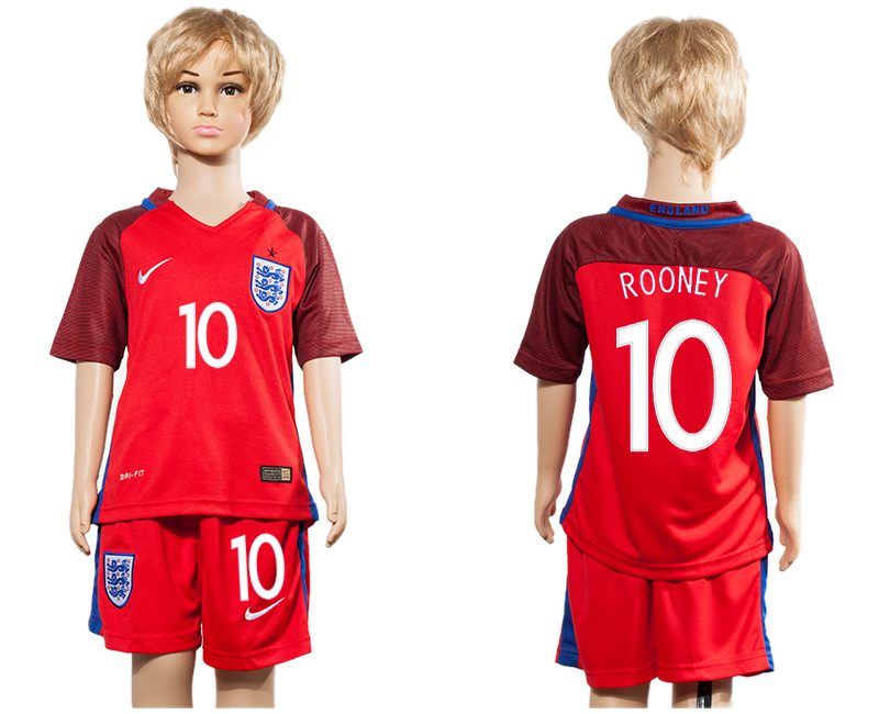 England 10 ROONEY Away Youth UEFA Euro 2016 Soccer Jersey