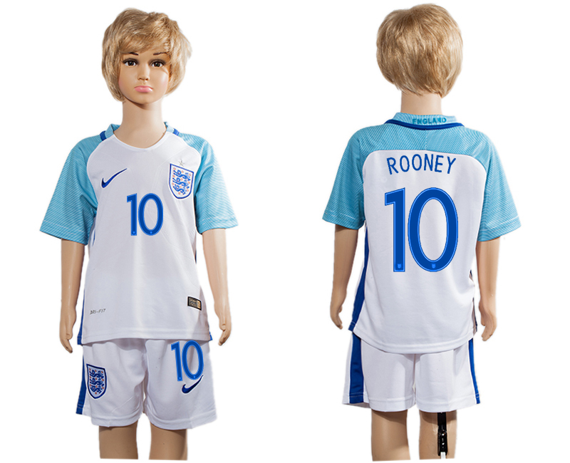 England 10 ROONEY Home Youth UEFA Euro 2016 Soccer Jersey