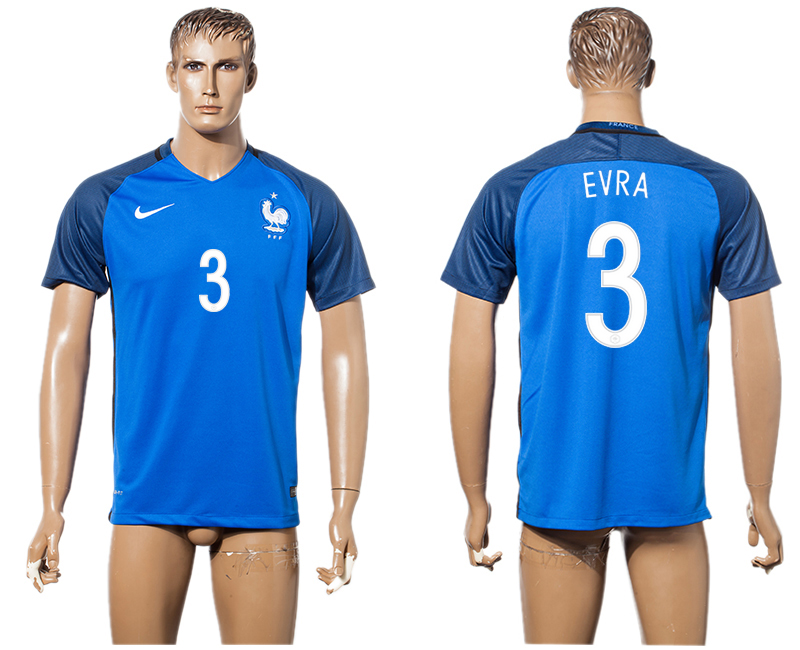 France 3 EVRA Home UEFA Euro 2016 Thailand Soccer Jersey