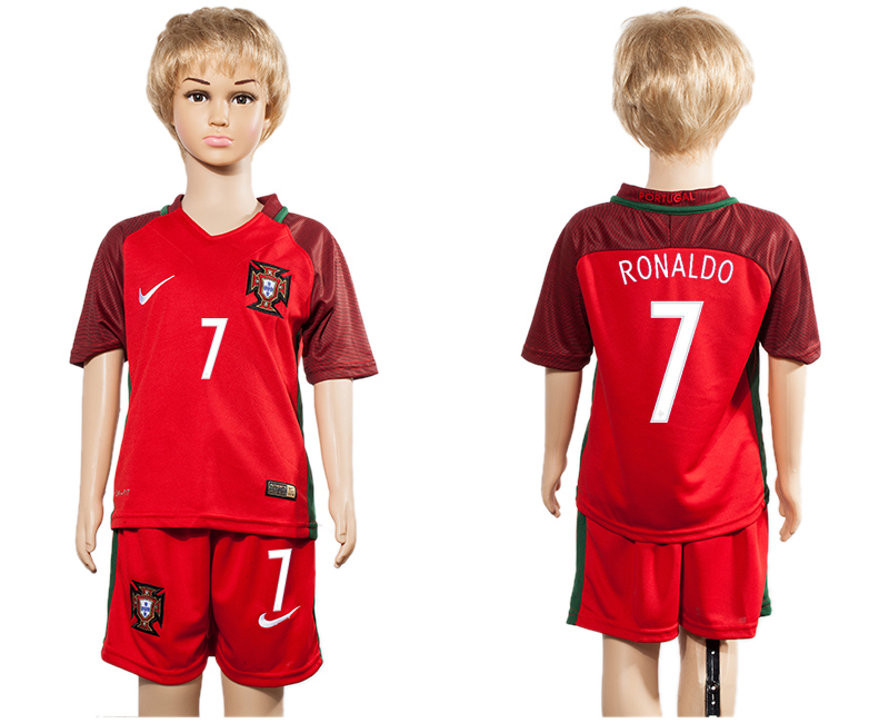 Portugal 7 RONALDO Home Youth UEFA Euro 2016 Soccer Jersey
