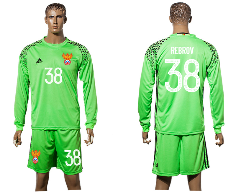 Russia 38 REBROV Goalkeeper UEFA Euro 2016 Long Sleeve Soccer Jersey