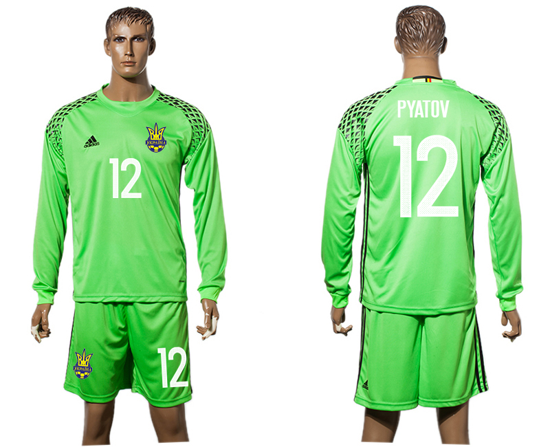 Ukraine 12 PYATOV Goalkeeper UEFA Euro 2016 Long Sleeve Soccer Jersey