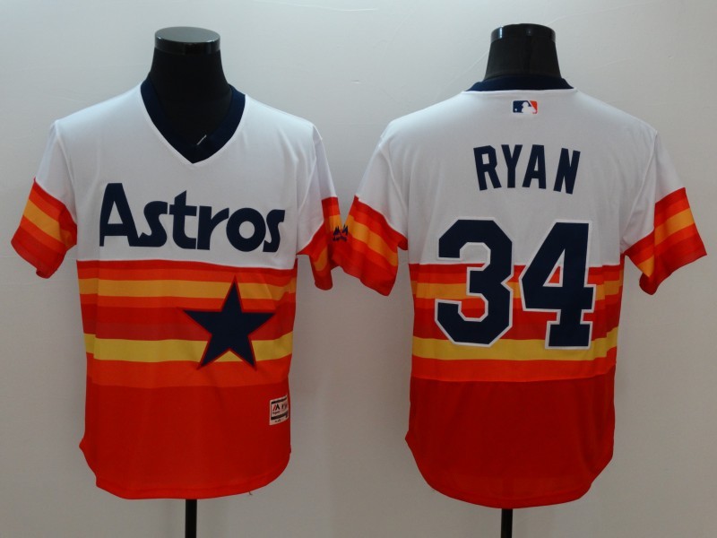 Astros 34 Nolan Ryan Orange Cooperstown Collection Flexbase Jersey