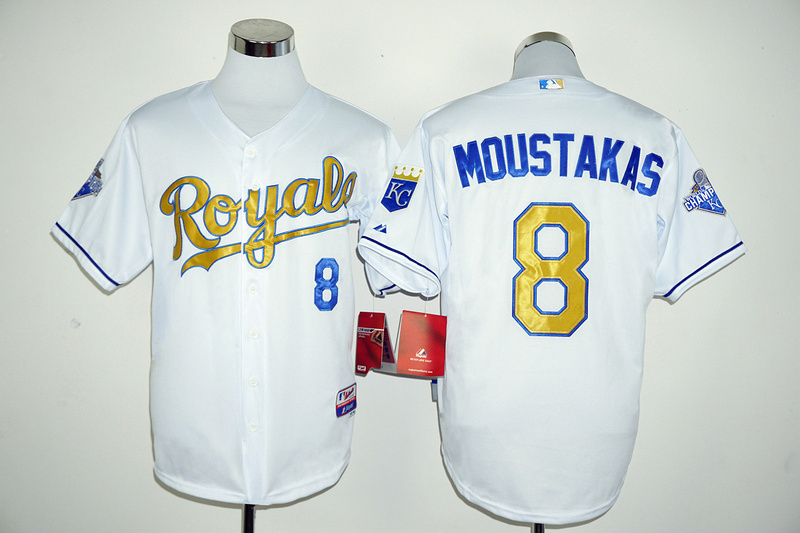 Royals 8 Mike Moustakas White 2015 World Series Champions Cool Base Jersey