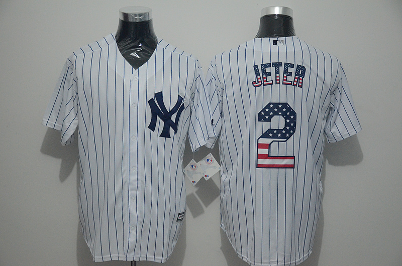 Yankees 2 Derek Jeter White US Flag New Cool Base Jersey