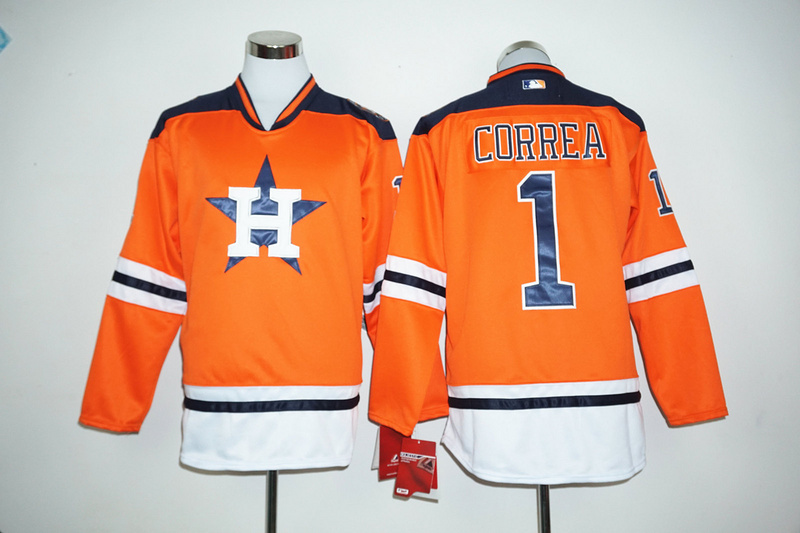 Astros 1 Carlos Correa Orange Long Sleeve Jersey