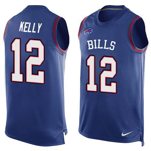 Nike Bills 12 Jim Kelly Blue Player Name & Number Tank Top