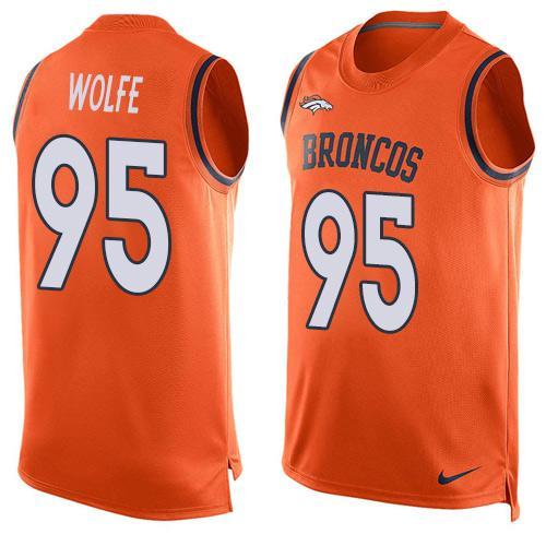 Nike Broncos 95 Derek Wolfe Orange Player Name & Number Tank Top - Click Image to Close