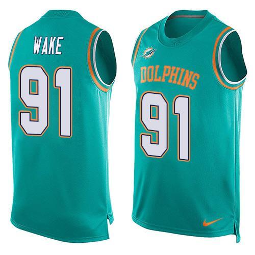 Nike Dolphins 91 Cameron Wake Green Player Name & Number Tank Top