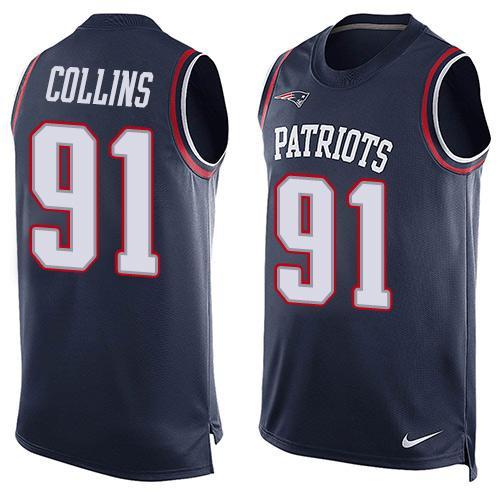 Nike Patriots 91 Jamie Collins Blue Player Name & Number Tank Top - Click Image to Close