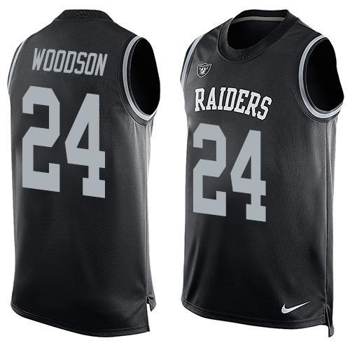 Nike Raiders 24 Charles Woodson Black Player Name & Number Tank Top