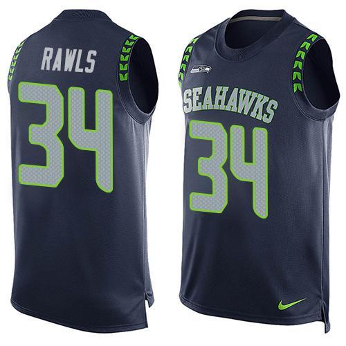 Nike Seahawks 34 Thomas Rawls Blue Player Name & Number Tank Top - Click Image to Close