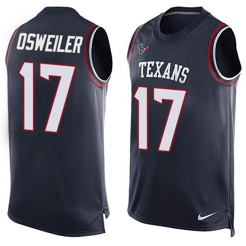 Nike Texans 17 Brock Osweiler Navy Blue Player Name & Number Tank Top