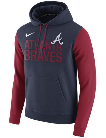 Nike Atlanta Braves Navy Club Fleece Men's Pullover Hoodie - Click Image to Close