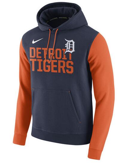 Nike Detroit Tigers Navy Club Fleece Men's Pullover Hoodie - Click Image to Close