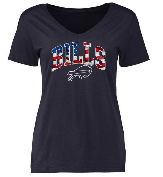 Buffalo Bills Pro Line Navy Banner Wave Slim Fit V-Neck Women's T Shirt