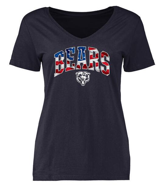 Chicago Bears Pro Line Navy Banner Wave Slim Fit V-Neck Women's T Shirt