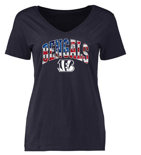 Cincinnati Bengals Pro Line Navy Banner Wave Slim Fit V-Neck Women's T Shirt