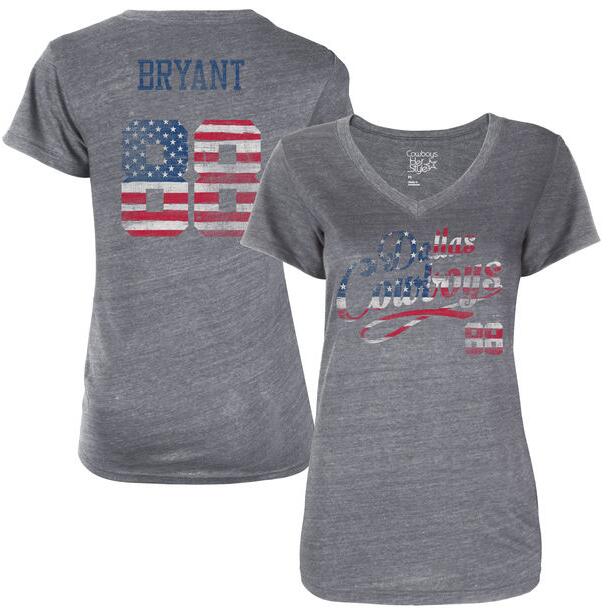 Dallas Cowboys 88 Dez Bryant Gray American Script Name & Number Tri-Blend Women's T Shirt