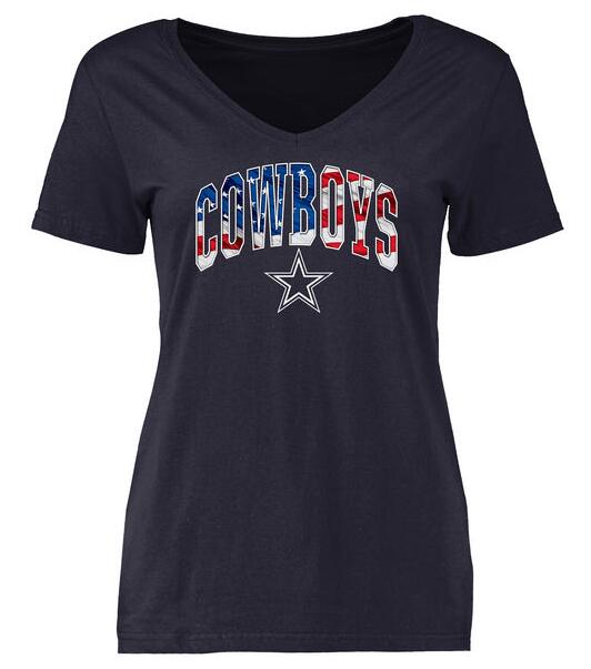 Dallas Cowboys Pro Line Navy Banner Wave Slim Fit V-Neck Women's T Shirt