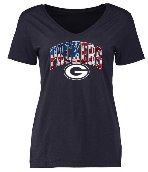 Green Bay Packers Pro Line Navy Banner Wave Slim Fit V-Neck Women's T Shirt