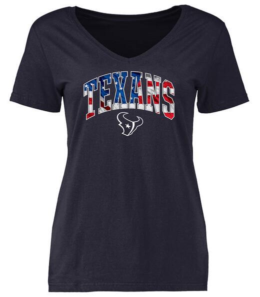 Houston Texans Pro Line Navy Banner Wave Slim Fit V-Neck Women's T Shirt