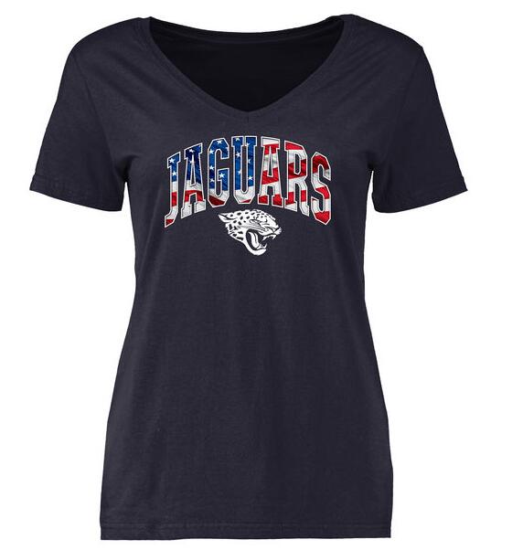 Jacksonville Jaguars Pro Line Navy Banner Wave Slim Fit V-Neck Women's T Shirt