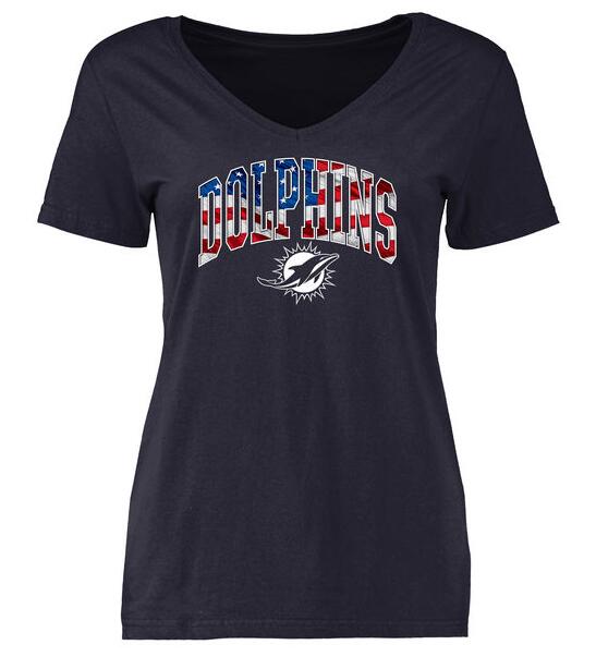 Miami Dolphins Pro Line Navy Banner Wave Slim Fit V-Neck Women's T Shirt