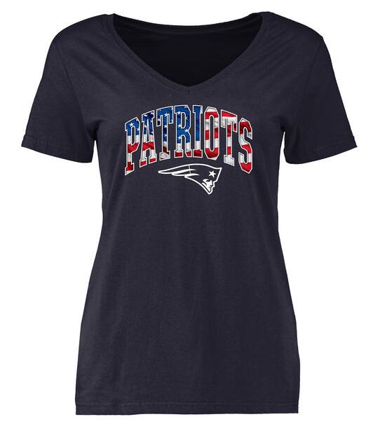 New England Patriots Pro Line Navy Banner Wave Slim Fit V-Neck Women's T Shirt