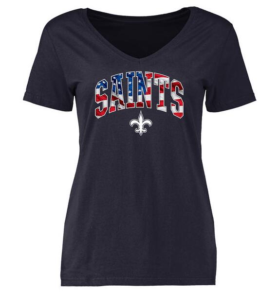 New Orleans Saints Pro Line Navy Banner Wave Slim Fit V-Neck Women's T Shirt