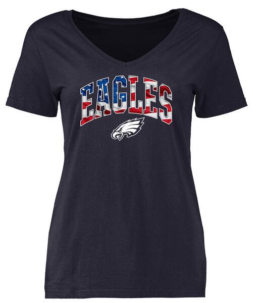 Philadelphia Eagles Pro Line Navy Banner Wave Slim Fit V-Neck Women's T Shirt