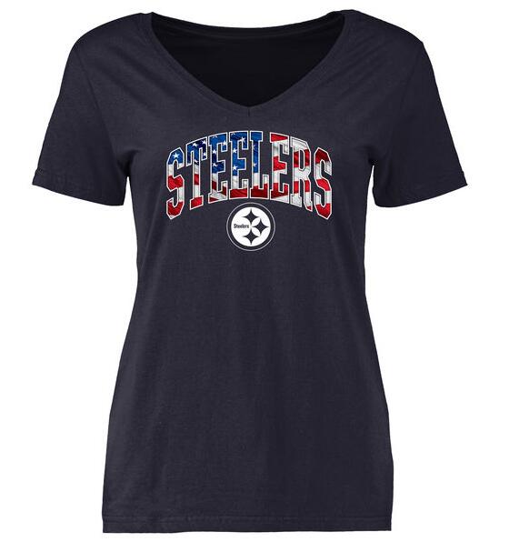Pittsburgh Steelers Pro Line Navy Banner Wave Slim Fit V-Neck Women's T Shirt