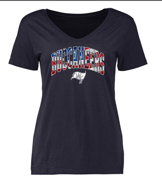 Tampa Bay Buccaneers Pro Line Navy Banner Wave Slim Fit V-Neck Women's T Shirt - Click Image to Close