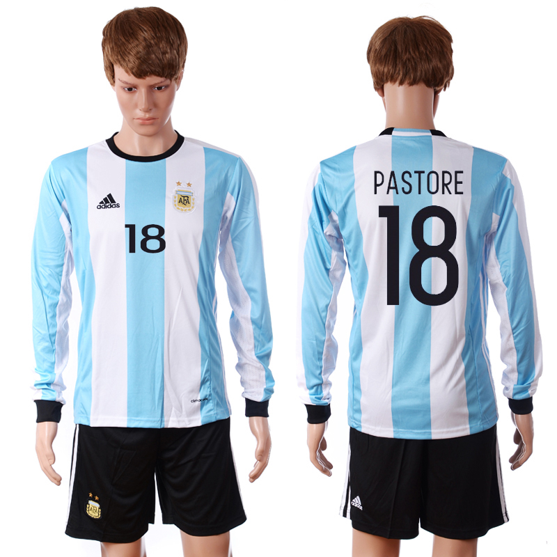 Argentina 18 PASTORE Home 2016 Copa America Centenario Long Sleeve Soccer Jersey
