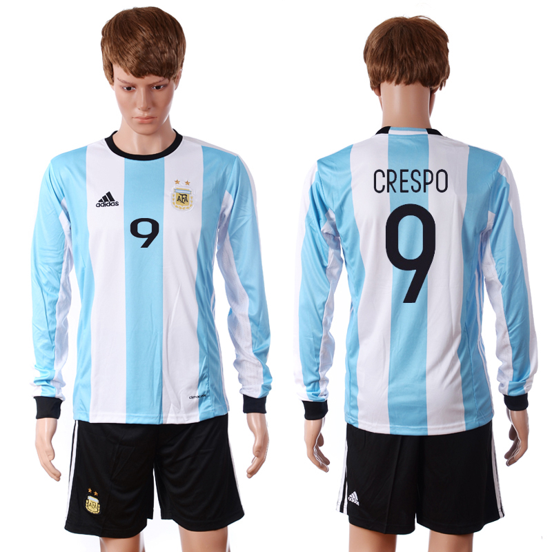 Argentina 9 CRESPO Home 2016 Copa America Centenario Long Sleeve Soccer Jersey