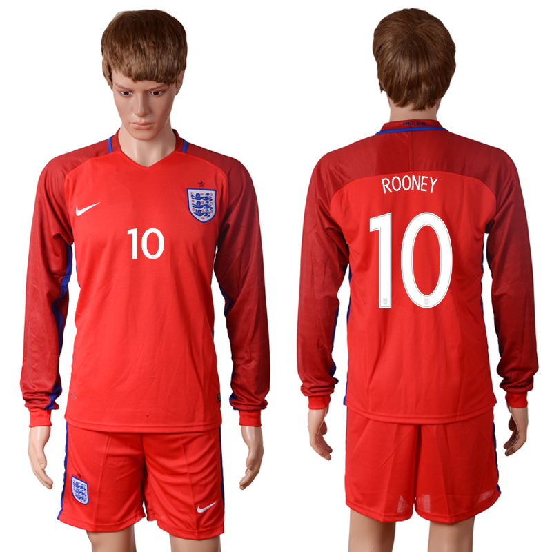 England 10 ROONEY Home Long Sleeve UEFA Euro 2016 Soccer Jersey