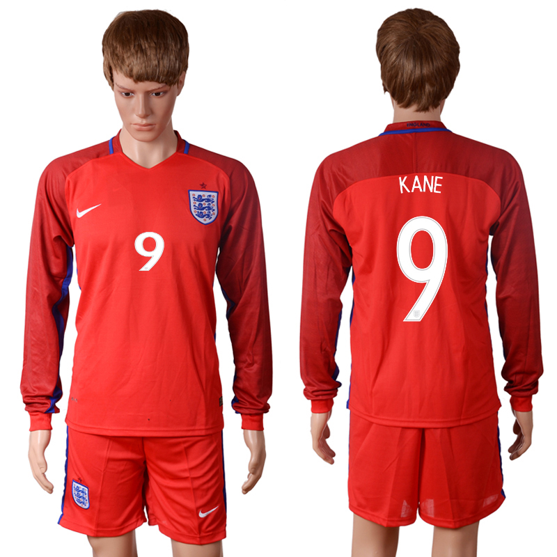 England 9 KANE Home Long Sleeve UEFA Euro 2016 Soccer Jersey