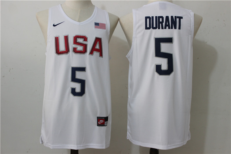 USA 5 Kevin Durant White 2016 Dream Team Stitched Jersey - Click Image to Close