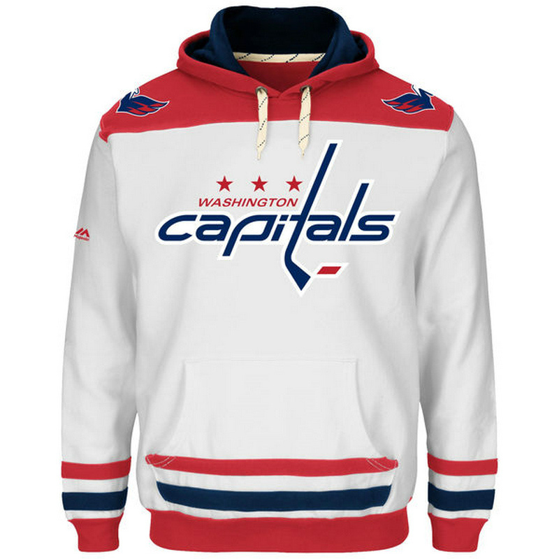 Capitals White Men's Customized All Stitched Sweatshirt