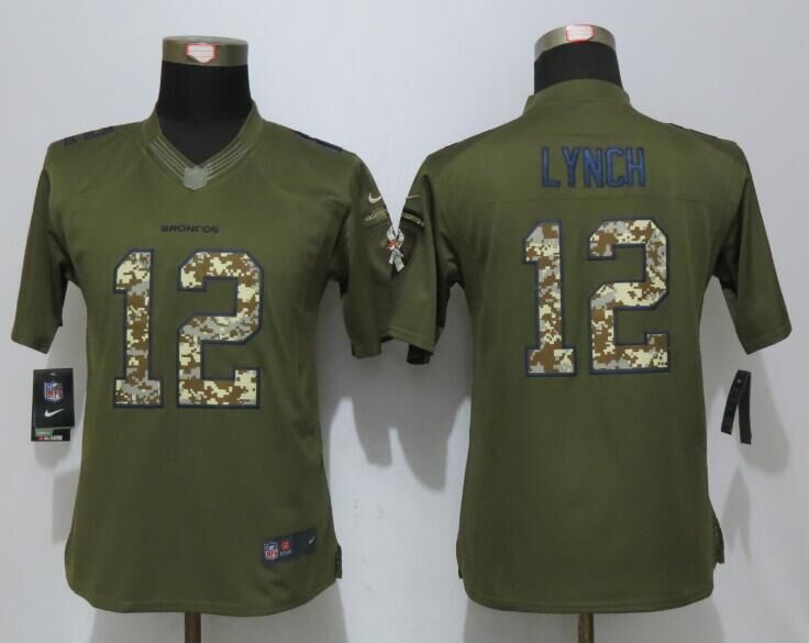 Nike Broncos 12 Paxton Lynch Green Salute To Service Women Limited Jersey - Click Image to Close