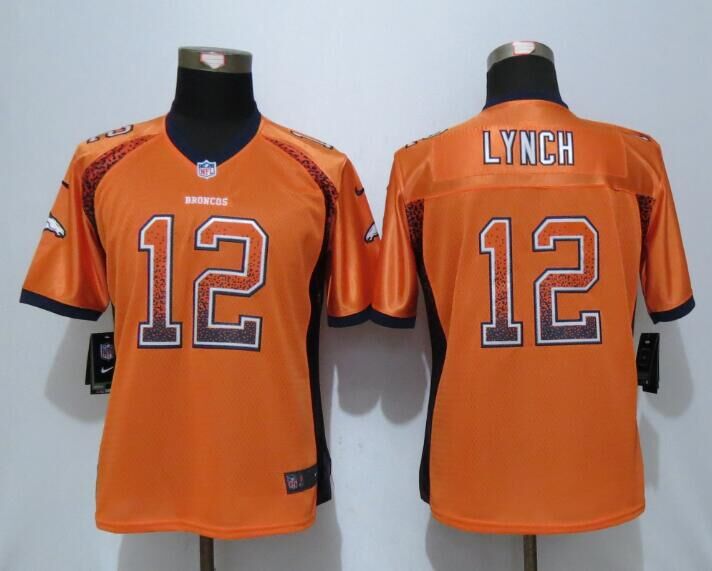 Nike Broncos 12 Paxton Lynch Orange Drift Fashion Women Jersey