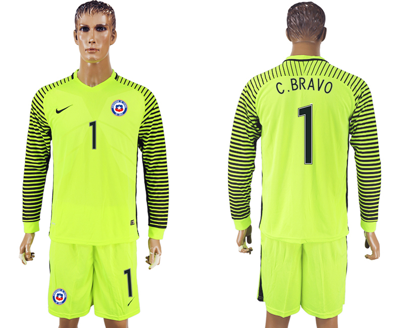 2016-17 Chile 1 C.BRAVO Goalkeeper Long Sleeve Soccer Jersey 2016-17 Chile 1 C.BRAVO Goalkeeper Long Sleeve Soccer Jersey