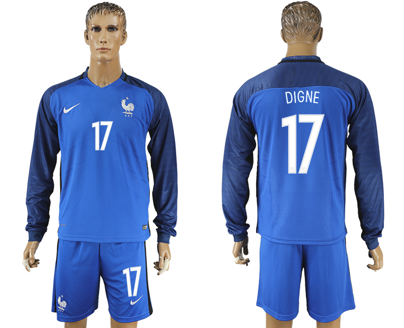 France 17 DIGNE Home UEFA Euro 2016 Long Sleeve Soccer Jersey
