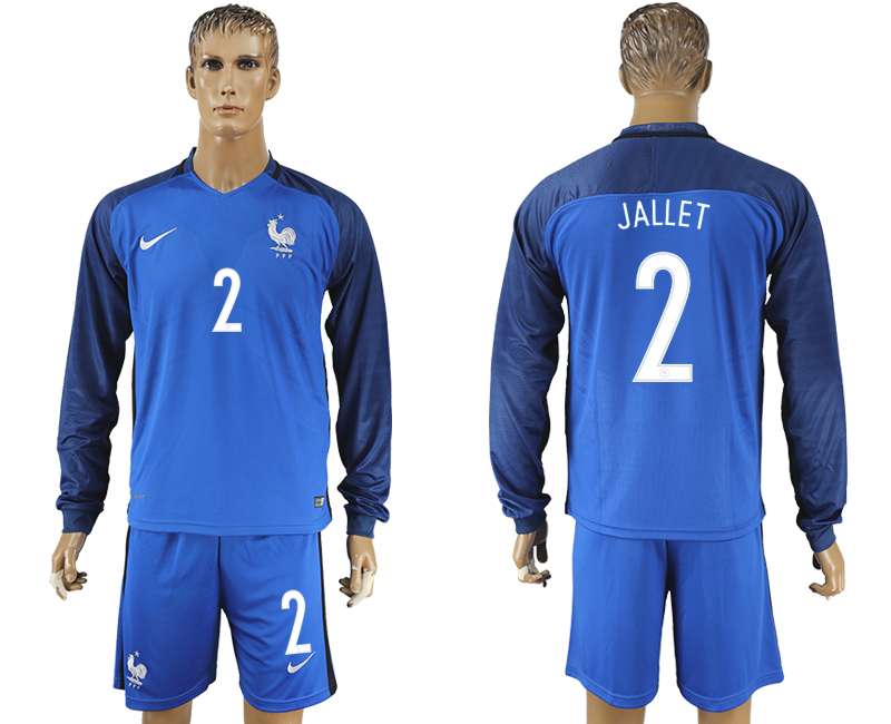 France 2 JALLET Home UEFA Euro 2016 Long Sleeve Soccer Jersey