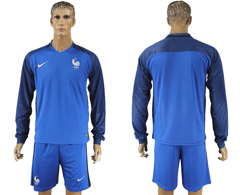 France Home UEFA Euro 2016 Long Sleeve Soccer Jersey
