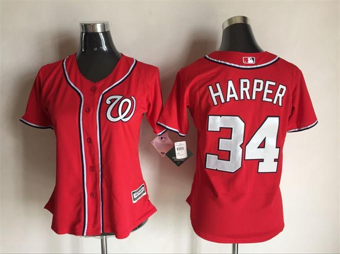 Nationals 34 Bryce Harper Red Women New Cool Base Jersey