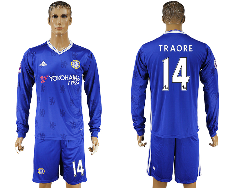 2016-17 Chelsea 14 TRAORE Home Long Sleeve Soccer Jersey