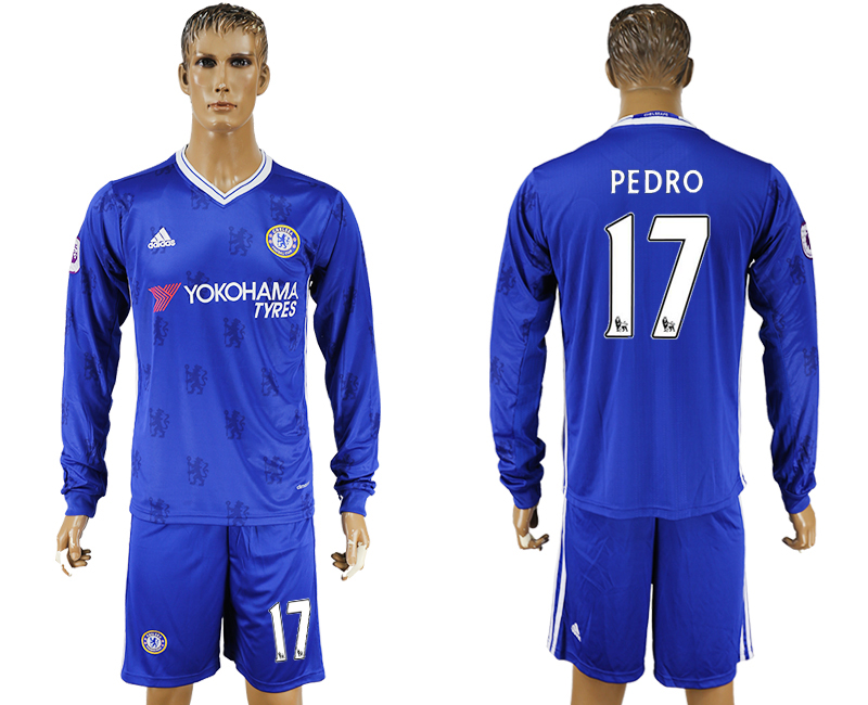 2016-17 Chelsea 17 PEDRO Home Long Sleeve Soccer Jersey