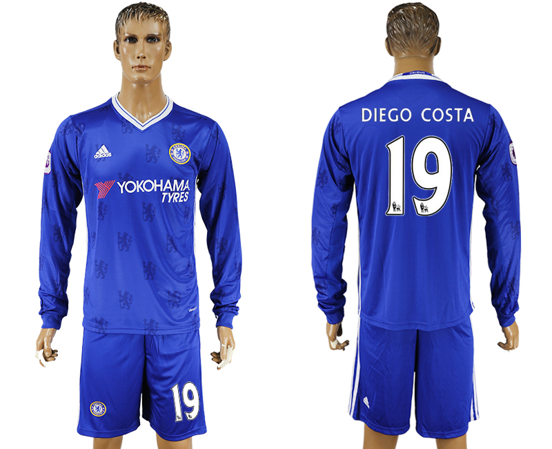 2016-17 Chelsea 19 DIEGO COSTA Home Long Sleeve Soccer Jersey