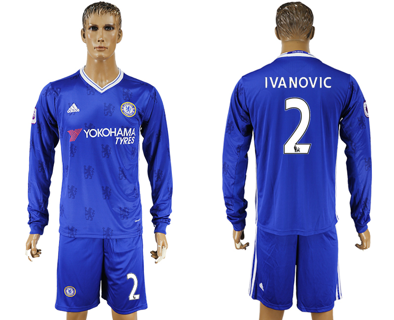 2016-17 Chelsea 2 IVANOVIC Home Long Sleeve Soccer Jersey